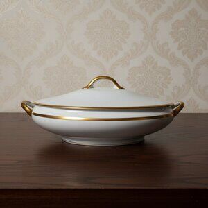 Vintage Goldena Noritake Nippon White Lidded Porcelain Dish Gold Trim Handles